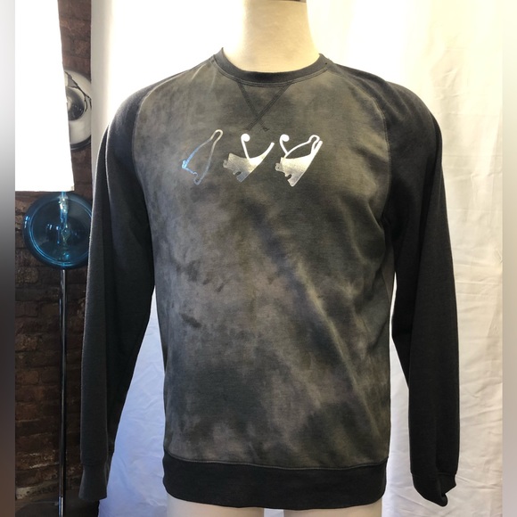 Raglan sleeve sweatshirt with Chrome Ancient Egyptian crowns sz Large Green Grey - Picture 13 of 16